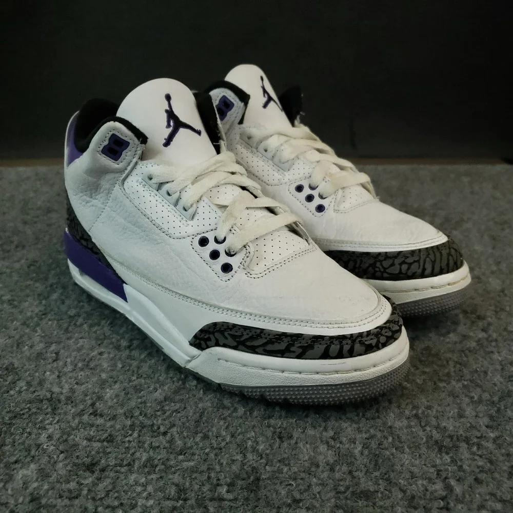 Nike Air Jordan 3 Retro Shoes Youth Boys Size 7 Purple White Sneakers DM0967-105